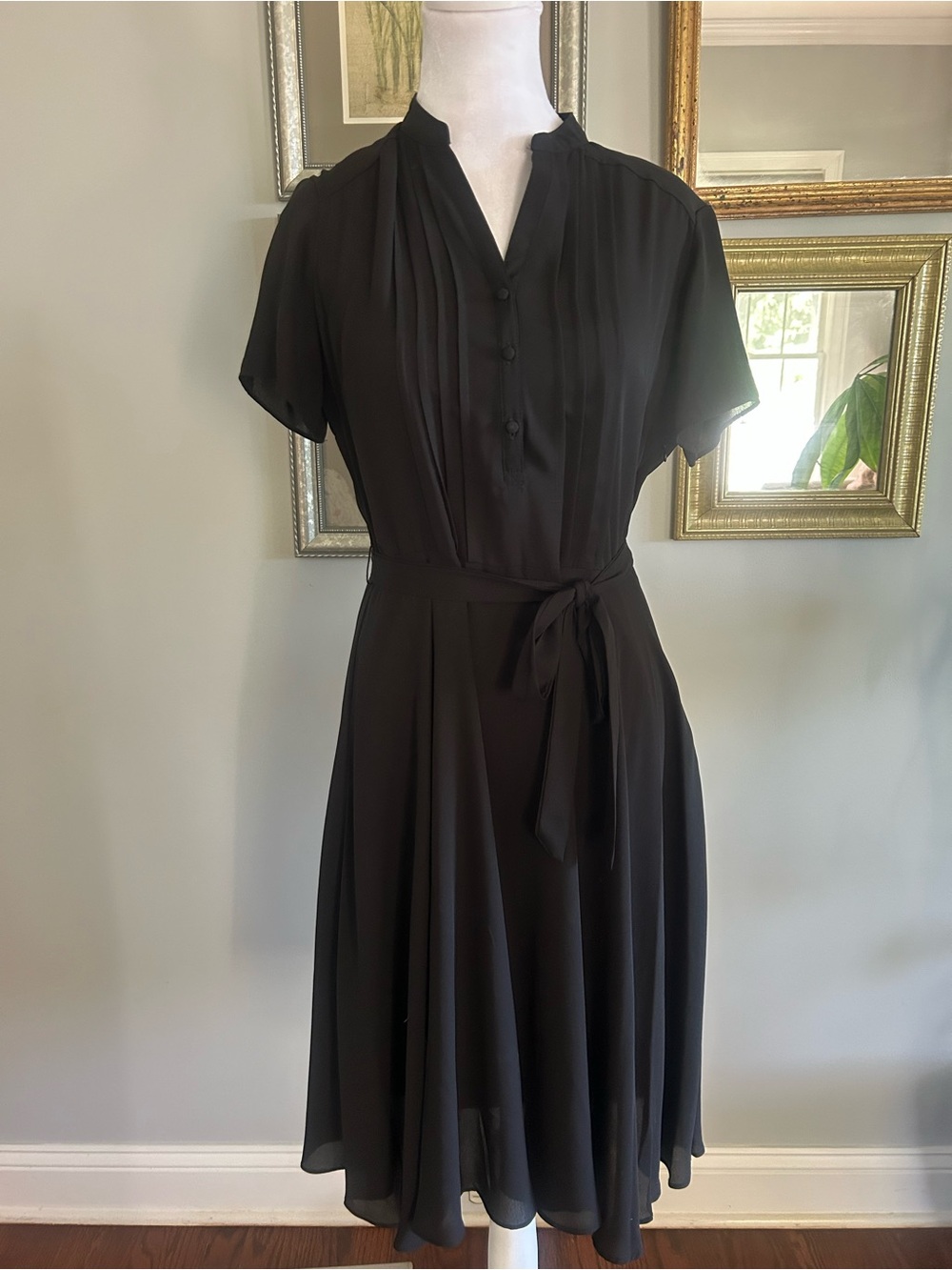 Nanette Lepore Black Short-Sleeve Tie-Waist Midi Dress